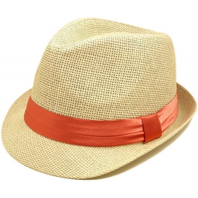 Fedoras Classic Natural Fedora Straw Hat Band Available - Coral Band - C6110GWUCWF $11.59