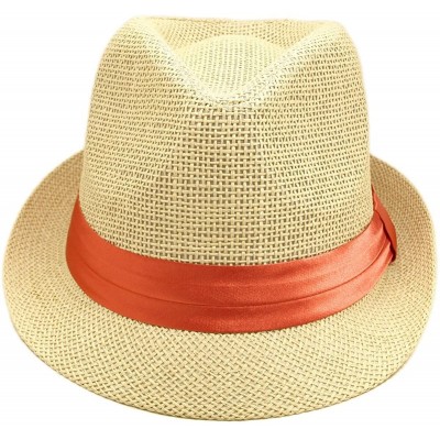 Fedoras Classic Natural Fedora Straw Hat Band Available - Coral Band - C6110GWUCWF $11.59