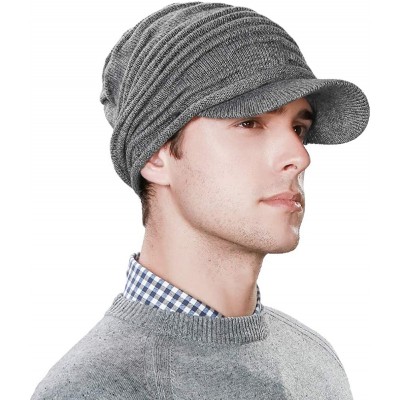 Skullies & Beanies Wool Visor Beanie for Men Winter Knit Hat Scarf Sets Neck Mask - 89242grey - CP18K7GXC7X $26.51