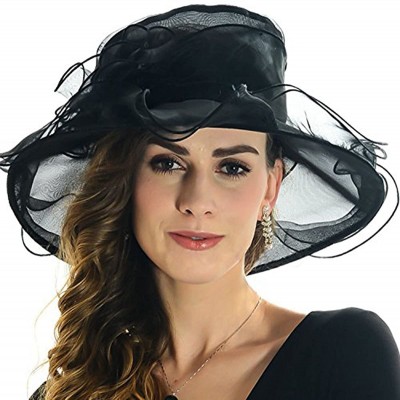 Sun Hats Womens Kentucky Derby Summer Wide Brim Organza Church Party Hats - Black - CX12FOQBCB7 $25.68