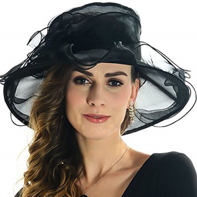 Sun Hats Womens Kentucky Derby Summer Wide Brim Organza Church Party Hats - Black - CX12FOQBCB7 $11.94