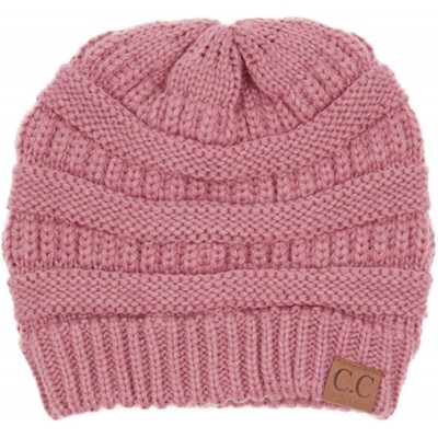 Skullies & Beanies 3pc Set Trendy Warm Chunky Soft Stretch Cable Knit Beanie Scarves Gloves Set - Mauve - CH18ZLGOXI9 $53.99