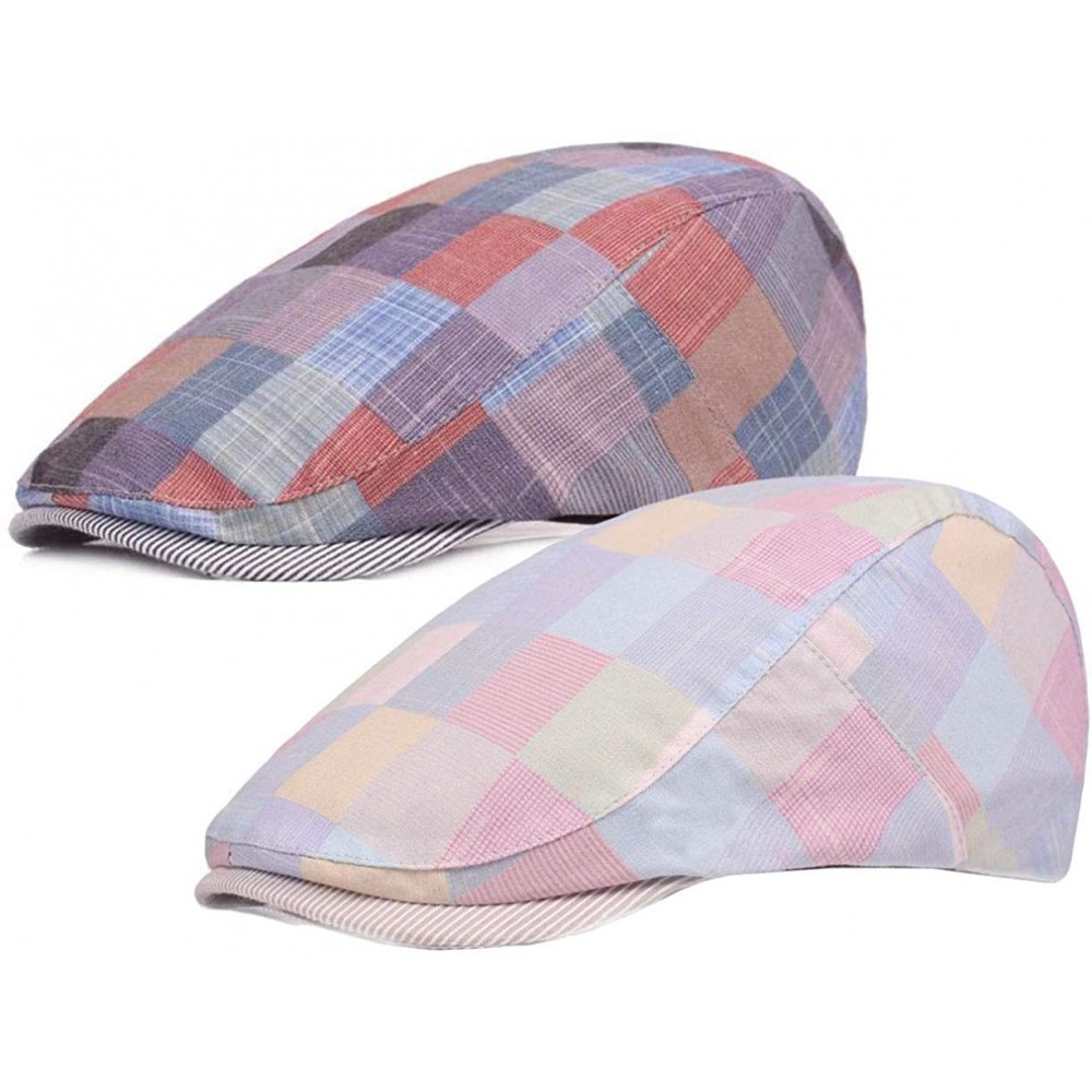 Newsboy Caps Unisex Flat Checker Plaid Ivy Newsboy Cap Hat - 2 Pack-b - CK18L5AL8ZG $12.96