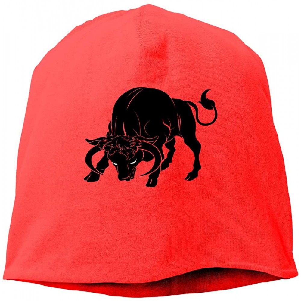 Skullies & Beanies Man Skull Cap Beanie Taurus Zodiac Sign Headwear Knit Hat Warm Hip-hop Hat - Red - CX18IKXOXHE $11.06