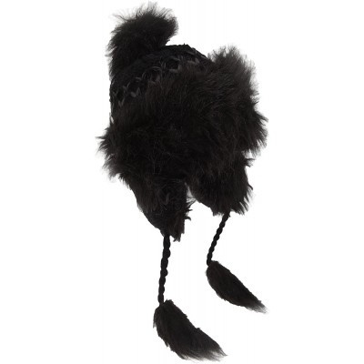 Bomber Hats Womens/Ladies Knitted Winter Trapper Hat with Faux Fur Trim - Black - CS129W92DJR $20.15