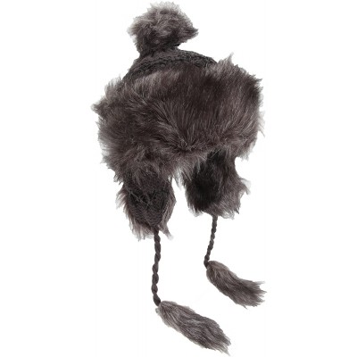 Bomber Hats Womens/Ladies Knitted Winter Trapper Hat with Faux Fur Trim - Black - CS129W92DJR $11.99