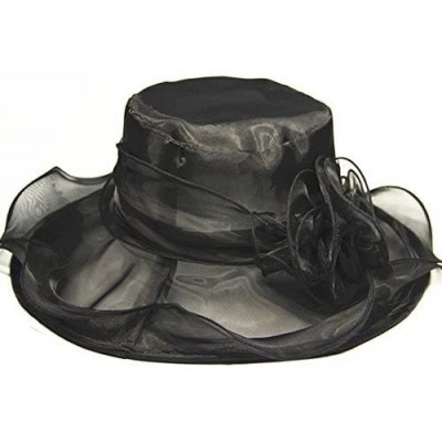 Sun Hats Womens Kentucky Derby Summer Wide Brim Organza Church Party Hats - Black - CX12FOQBCB7 $11.94