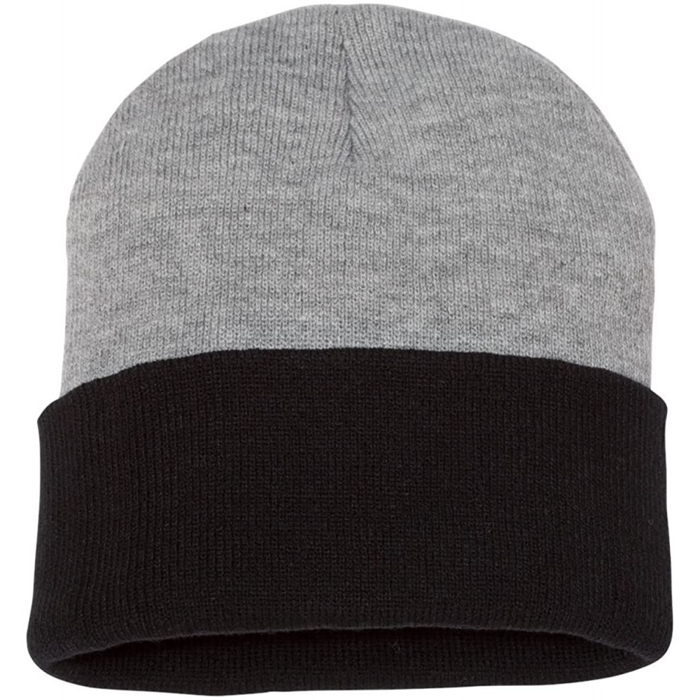 Skullies & Beanies SP12 - 12 Inch Solid Knit Beanie - Heather/Black - CQ1829Z672Y $9.57