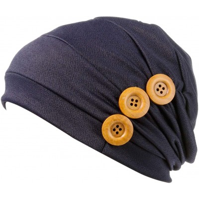 Skullies & Beanies Print Flower Cap Cancer Hats Beanie Stretch Casual Turbans for Women - Button-(navy Blue) - CE18CG0Z0LK $9.21