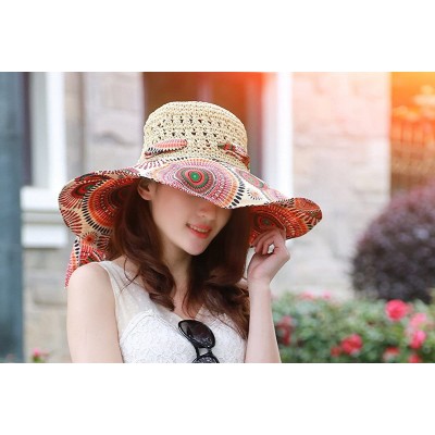 Sun Hats Sun Hat for Women Girls Large Wide Brim Straw Hats UV Protection Beach Packable Straw Caps - Flower A-beige - C318RL...