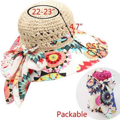 Sun Hats Sun Hat for Women Girls Large Wide Brim Straw Hats UV Protection Beach Packable Straw Caps - Flower A-beige - C318RL...