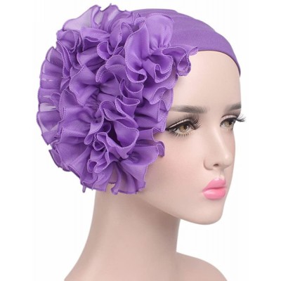 Headbands Womens Wrap Cap Flower Chemo Hat Beanie Scarf Turban Headband - Purple - CH18INU6894 $7.51