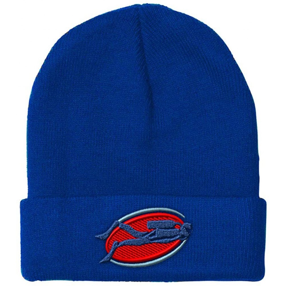 Skullies & Beanies Custom Beanie for Men & Women Scuba Diver B Embroidery Acrylic Skull Cap Hat - Royal Blue - C318ZS3U56R $1...