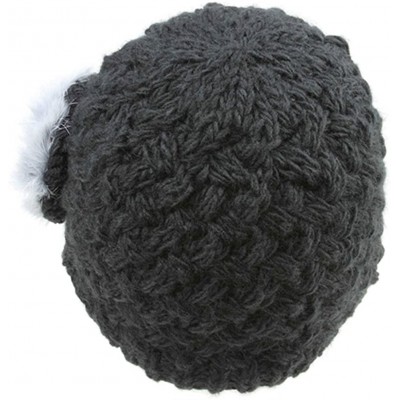 Skullies & Beanies Woman's Warm Soft Cable Lace Pom Furry Flower Crochet Fashion Knit Hat - Black Flower - CZ188KZMWWX $13.52