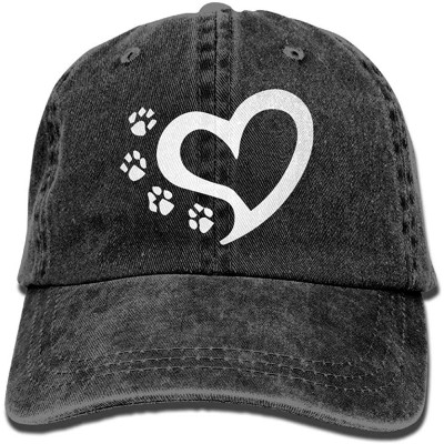 Baseball Caps Unisex Baseball Cap Denim Fabric Hat Cat Dog Paw Prints Heart Adjustable Snapback Hunting Cap - Black - CC18HGX...