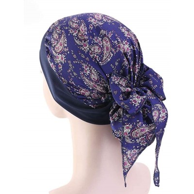 Skullies & Beanies Women Vintage Silky Turbans Head Scarf Elastic Wide Band Multifunction Printing Hat Chemo Hair Loss Cap - ...