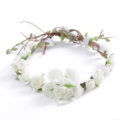 Headbands Adjustable Bridal Flower Garland Headband Flower Crown Hair Wreath Halo Boho Bridal Flower Wreath (E-White) - C918S...