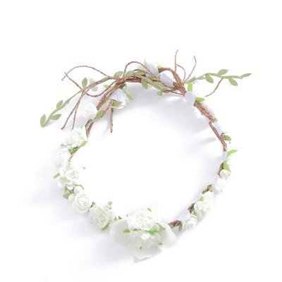 Headbands Adjustable Bridal Flower Garland Headband Flower Crown Hair Wreath Halo Boho Bridal Flower Wreath (E-White) - C918S...