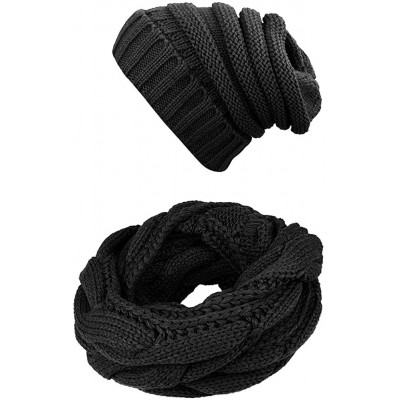 Skullies & Beanies Knit Infinity Scarf Beanie Hat Set Women Winter Circle Loop Scarfs Scarves - Black - C51868M523L $17.02