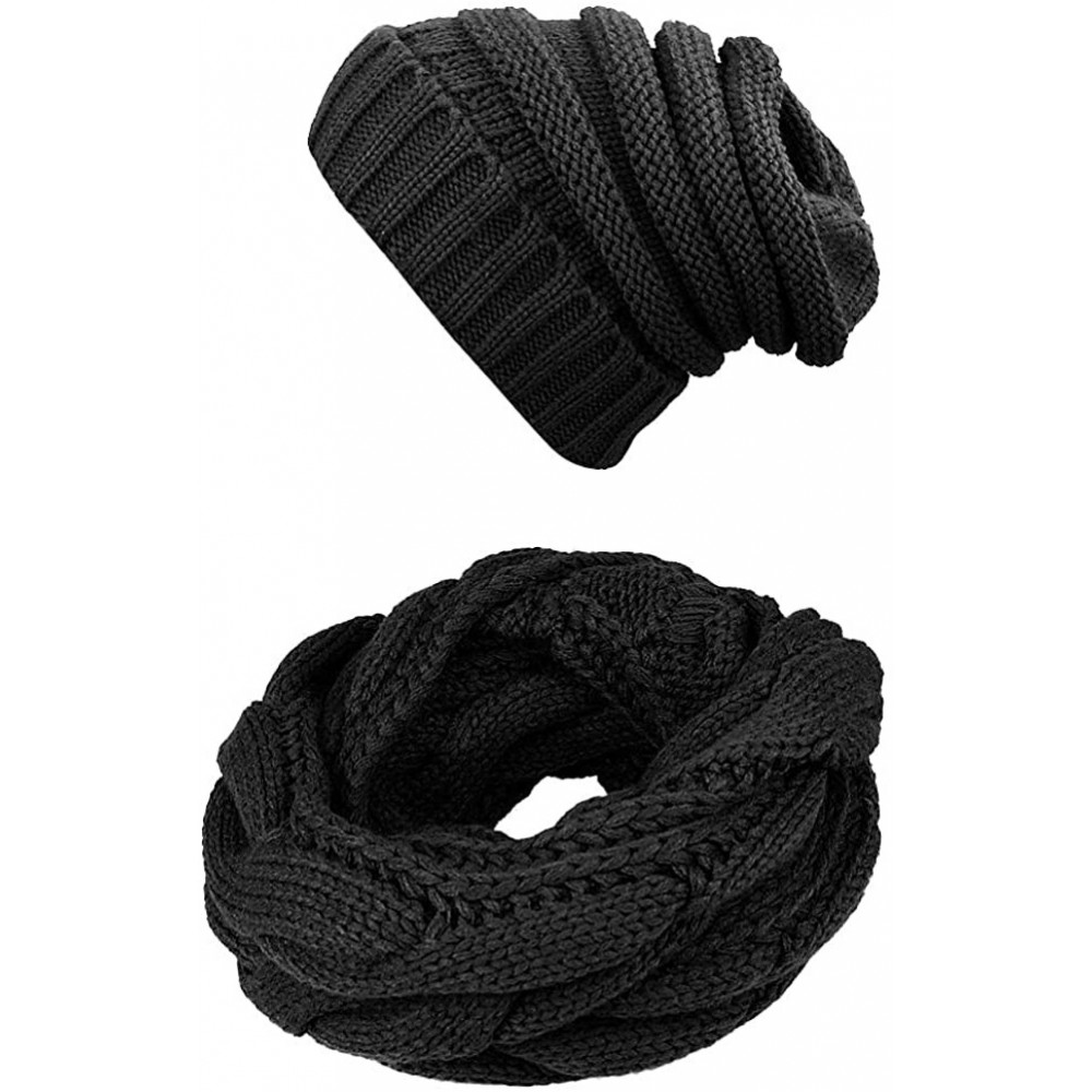 Skullies & Beanies Knit Infinity Scarf Beanie Hat Set Women Winter Circle Loop Scarfs Scarves - Black - C51868M523L $20.05