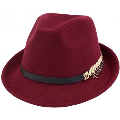 Fedoras Mens/Women FashionTrilby Hat Panama Style Short Brim Fedora - Wine Red - C018KMGHL45 $10.44