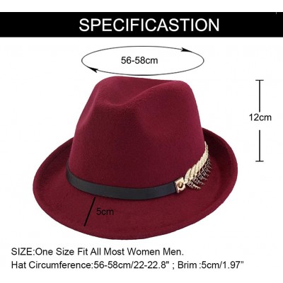 Fedoras Mens/Women FashionTrilby Hat Panama Style Short Brim Fedora - Wine Red - C018KMGHL45 $10.44