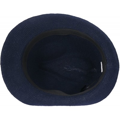 Fedoras Women Knitted Small Brim Slim Faux Leather Belted Fedora Hat - Indigo Blue - CQ186AO2CQN $34.00