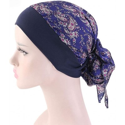 Skullies & Beanies Women Vintage Silky Turbans Head Scarf Elastic Wide Band Multifunction Printing Hat Chemo Hair Loss Cap - ...