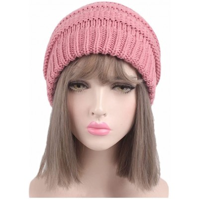 Skullies & Beanies Ponytail Messy BeanieTail Knit Bun Hat Cable Knit Hat Winter Baggy Wool Skull Cap - Khaki - C7187DS38Y5 $1...
