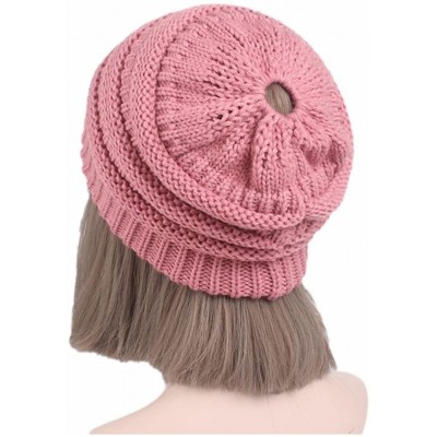 Skullies & Beanies Ponytail Messy BeanieTail Knit Bun Hat Cable Knit Hat Winter Baggy Wool Skull Cap - Khaki - C7187DS38Y5 $1...