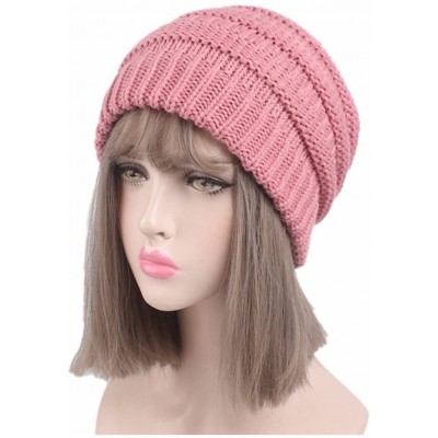 Skullies & Beanies Ponytail Messy BeanieTail Knit Bun Hat Cable Knit Hat Winter Baggy Wool Skull Cap - Khaki - C7187DS38Y5 $1...