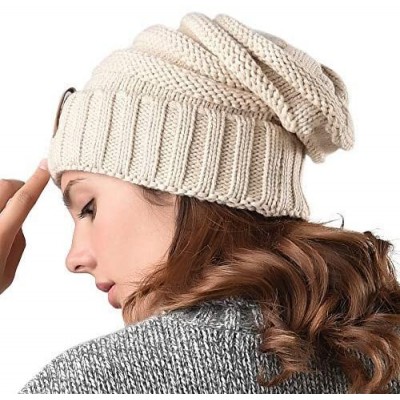 Skullies & Beanies Knitted Slouchy Oversized Crochet - Grey Beige - CN189TSYCR5 $15.66