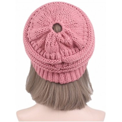 Skullies & Beanies Ponytail Messy BeanieTail Knit Bun Hat Cable Knit Hat Winter Baggy Wool Skull Cap - Khaki - C7187DS38Y5 $1...