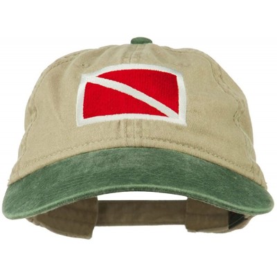 Baseball Caps Scuba Dive Flag Embroidered Washed Pigment Dyed Cap - Green Khaki - CS11ONZ0WY9 $25.74