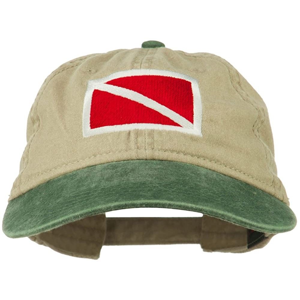 Baseball Caps Scuba Dive Flag Embroidered Washed Pigment Dyed Cap - Green Khaki - CS11ONZ0WY9 $25.74