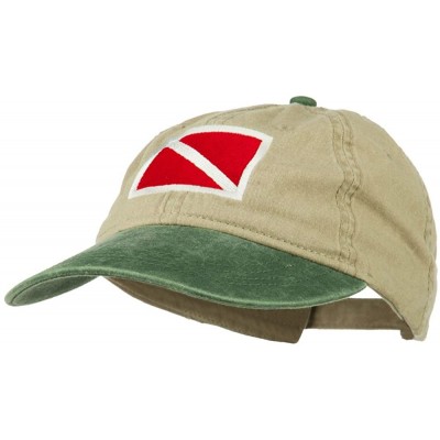 Baseball Caps Scuba Dive Flag Embroidered Washed Pigment Dyed Cap - Green Khaki - CS11ONZ0WY9 $25.74
