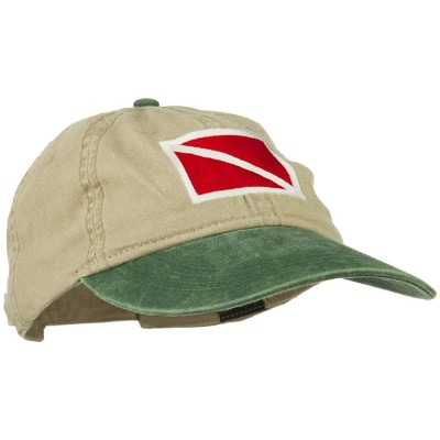 Baseball Caps Scuba Dive Flag Embroidered Washed Pigment Dyed Cap - Green Khaki - CS11ONZ0WY9 $25.74