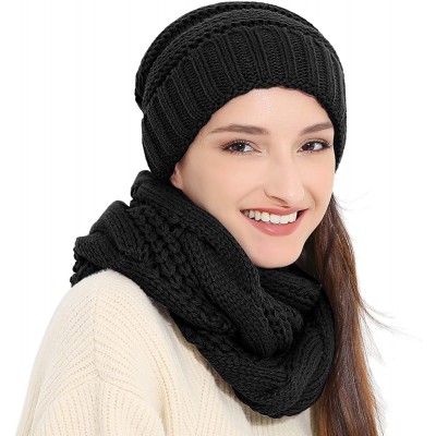 Skullies & Beanies Knit Infinity Scarf Beanie Hat Set Women Winter Circle Loop Scarfs Scarves - Black - C51868M523L $6.99