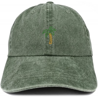 Baseball Caps Palm Tree Embroidered Washed Cotton Adjustable Cap - Dark Green - CS185LTAKXE $21.08