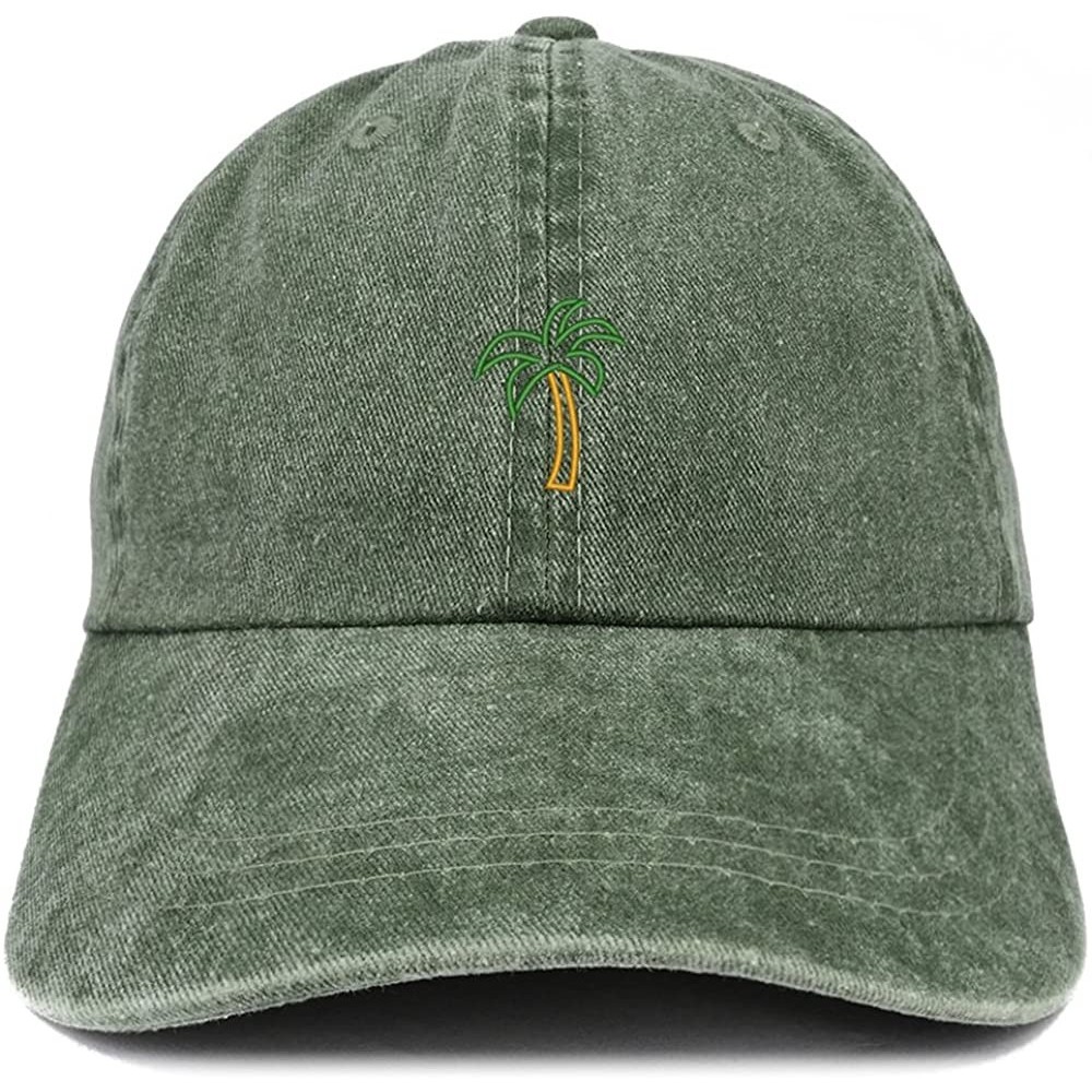 Baseball Caps Palm Tree Embroidered Washed Cotton Adjustable Cap - Dark Green - CS185LTAKXE $21.08