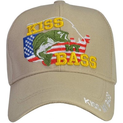 Baseball Caps Outdoors Fishing Hats (20+ Styles) Bite Me- Bass- Trout - Kiss My Bass Khaki - CV18S93QMRK $8.65