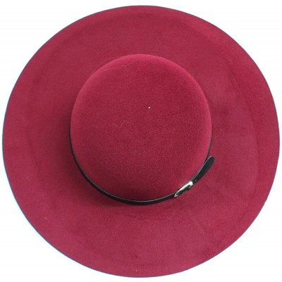 Fedoras Womens Floppy Wool Fedora Felt Hat with Wide Brim Many Styles - Burgundy With Buckle - CS12BDD4E2J $21.03