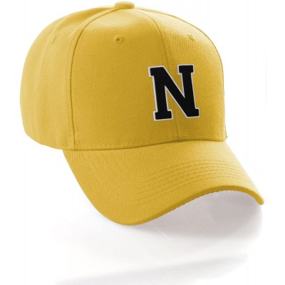 Baseball Caps Classic Baseball Hat Custom A to Z Initial Team Letter- Yellow Cap White Black - Letter N - CY18IDUOU7Q $13.23