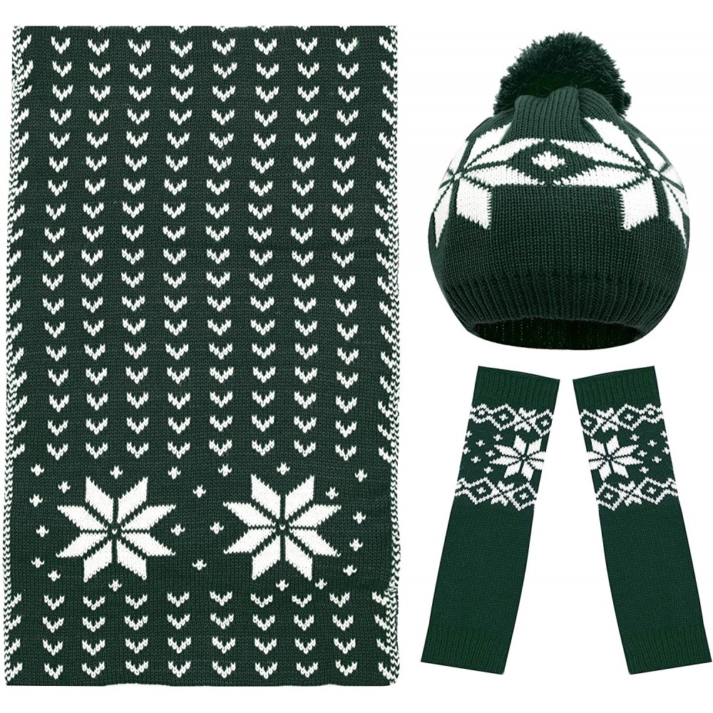 Skullies & Beanies Women Lady Winter Warm Knitted Snowflake Hat Gloves and Scarf Winter Set - Dark Green - CO12642BGGV $22.75