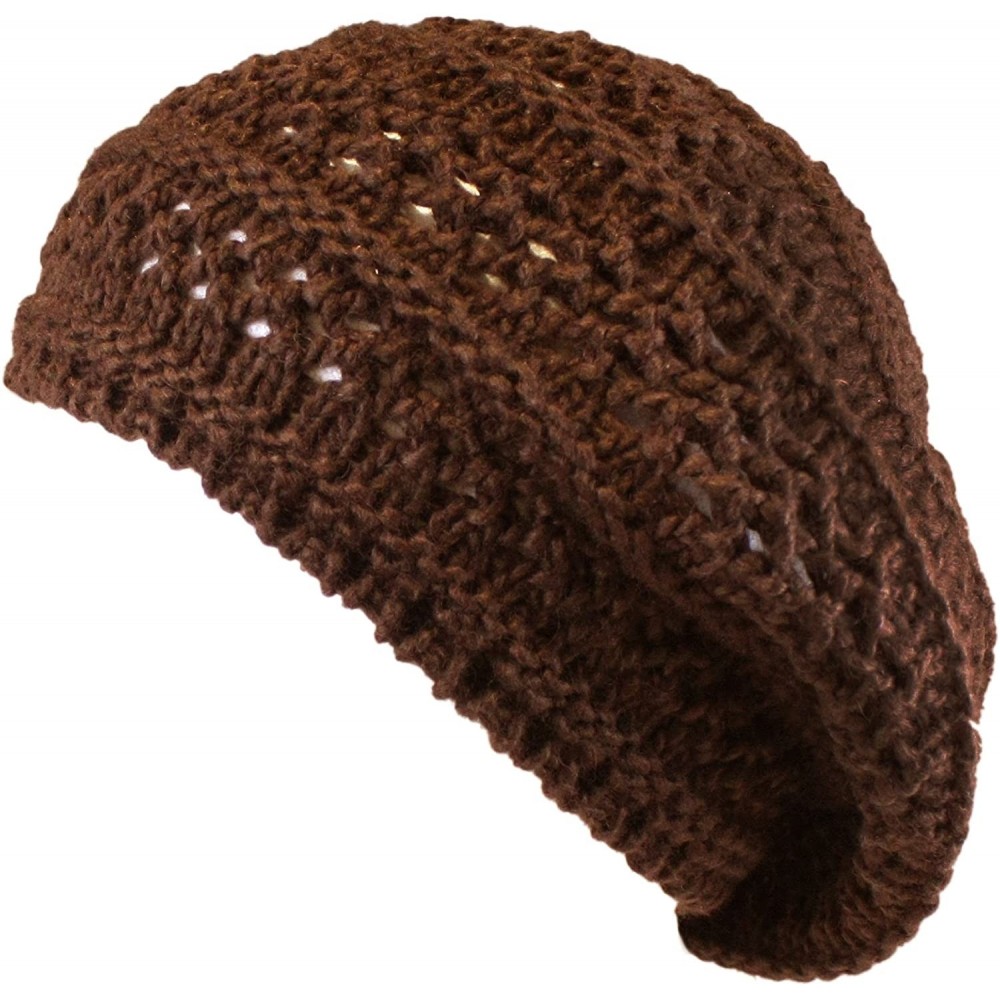 Berets Women's Warm Crochet Knit Beret Hat - Brown - CR11LGXYP6H $12.08