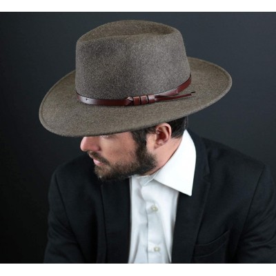 Fedoras Classique Large Wool Felt Fedora Hat Packable Water Repellent Wide Brim - Marron-chine - CA187NNKOMD $45.90