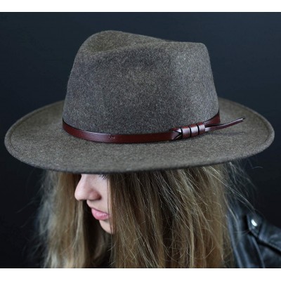 Fedoras Classique Large Wool Felt Fedora Hat Packable Water Repellent Wide Brim - Marron-chine - CA187NNKOMD $45.90