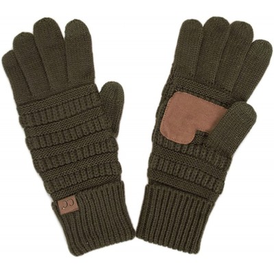 Skullies & Beanies 3pc Set Trendy Warm Chunky Soft Stretch Cable Knit Pom Pom Beanie- Scarves and Gloves Set - New Olive - CX...