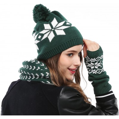 Skullies & Beanies Women Lady Winter Warm Knitted Snowflake Hat Gloves and Scarf Winter Set - Dark Green - CO12642BGGV $22.75
