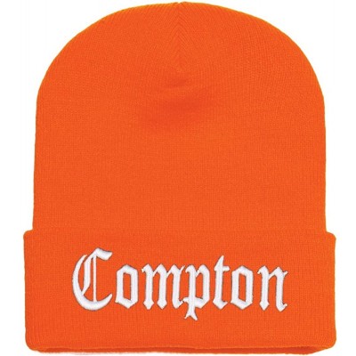 Skullies & Beanies 3D Embroidered Compton Warm Knit Beanie Cap Yupoong - Blaze Orange - C3120S59JWX $27.92